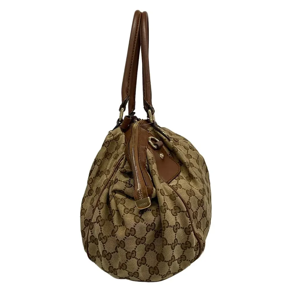 Gucci GG/Sukey Handbag 223974 Beige Dark Brown Jacquard Leather